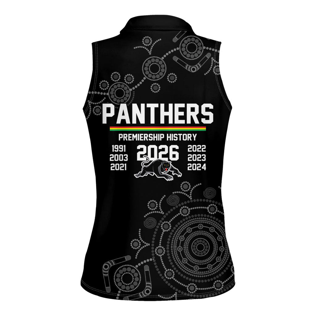 Penrith Premiers 2026 Women Sleeveless Polo Shirt Panthers Seven-Time Premiership Black