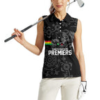 Penrith Premiers 2026 Women Sleeveless Polo Shirt Panthers Seven-Time Premiership Black