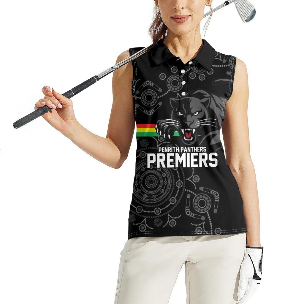 Penrith Premiers 2026 Women Sleeveless Polo Shirt Panthers Seven-Time Premiership Black