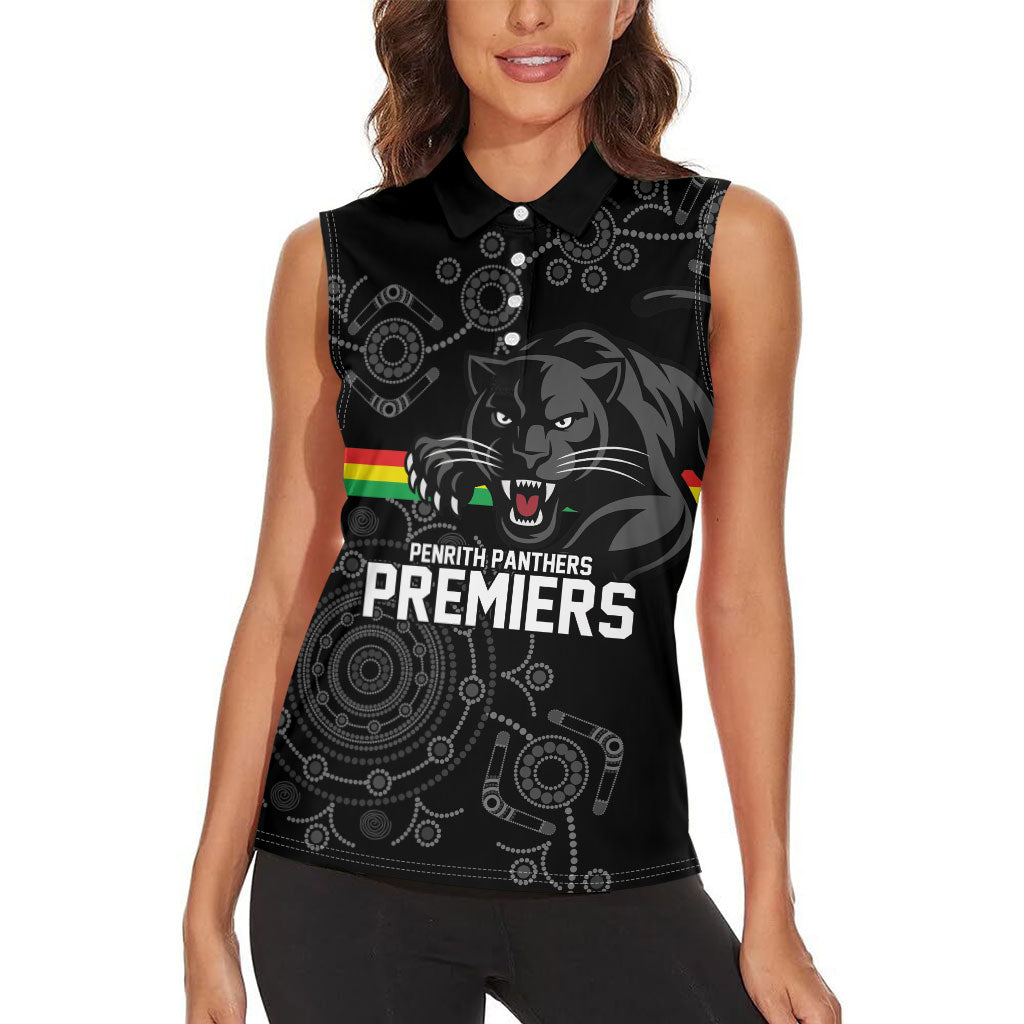 Penrith Premiers 2026 Women Sleeveless Polo Shirt Panthers Seven-Time Premiership Black