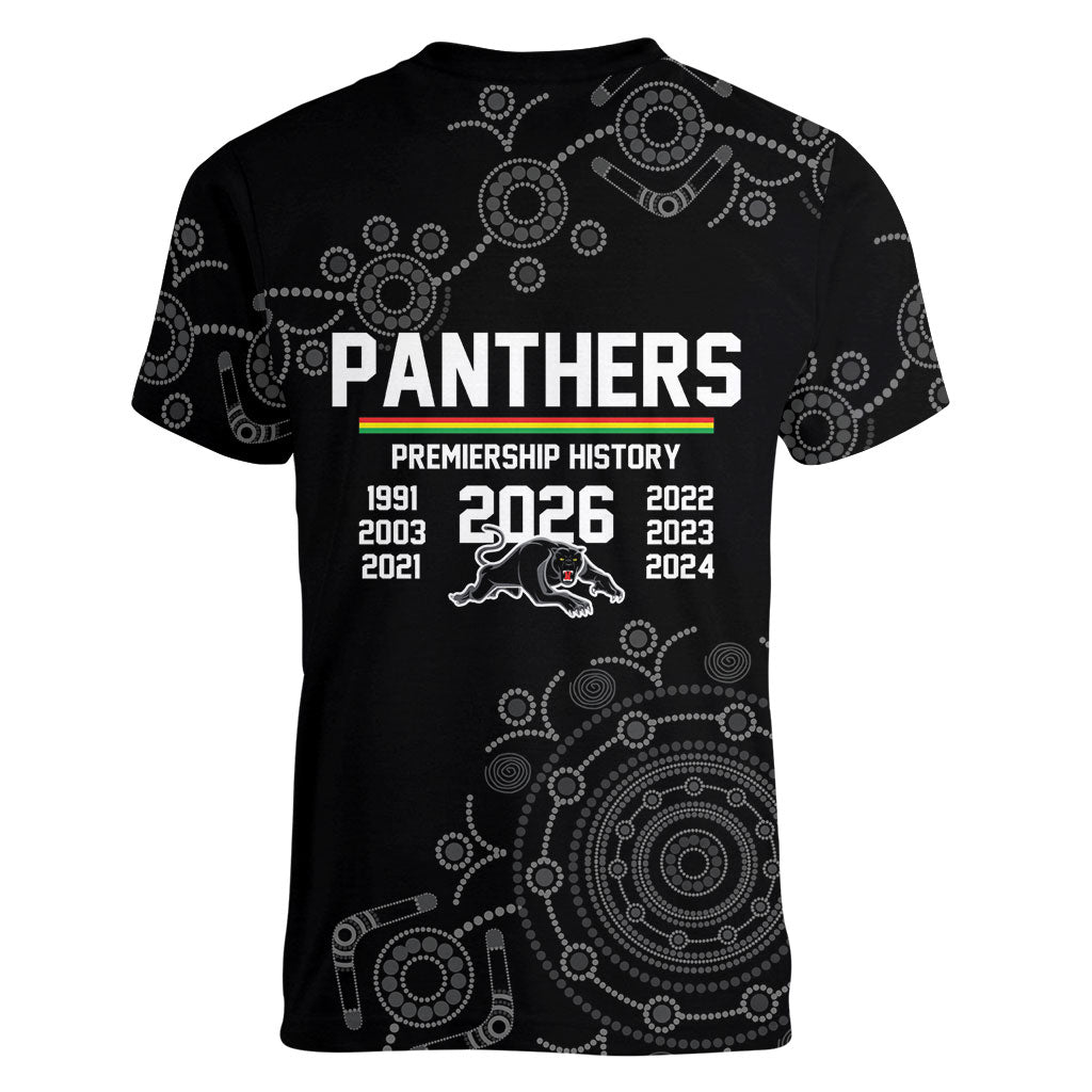 Penrith Premiers 2026 Women V-Neck T-Shirt Panthers Seven-Time Premiership Black
