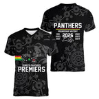 Penrith Premiers 2026 Women V-Neck T-Shirt Panthers Seven-Time Premiership Black