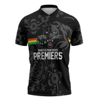 Penrith Premiers 2026 Zipper Polo Shirt Panthers Seven-Time Premiership Black