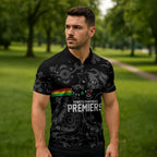 Penrith Premiers 2026 Zipper Polo Shirt Panthers Seven-Time Premiership Black