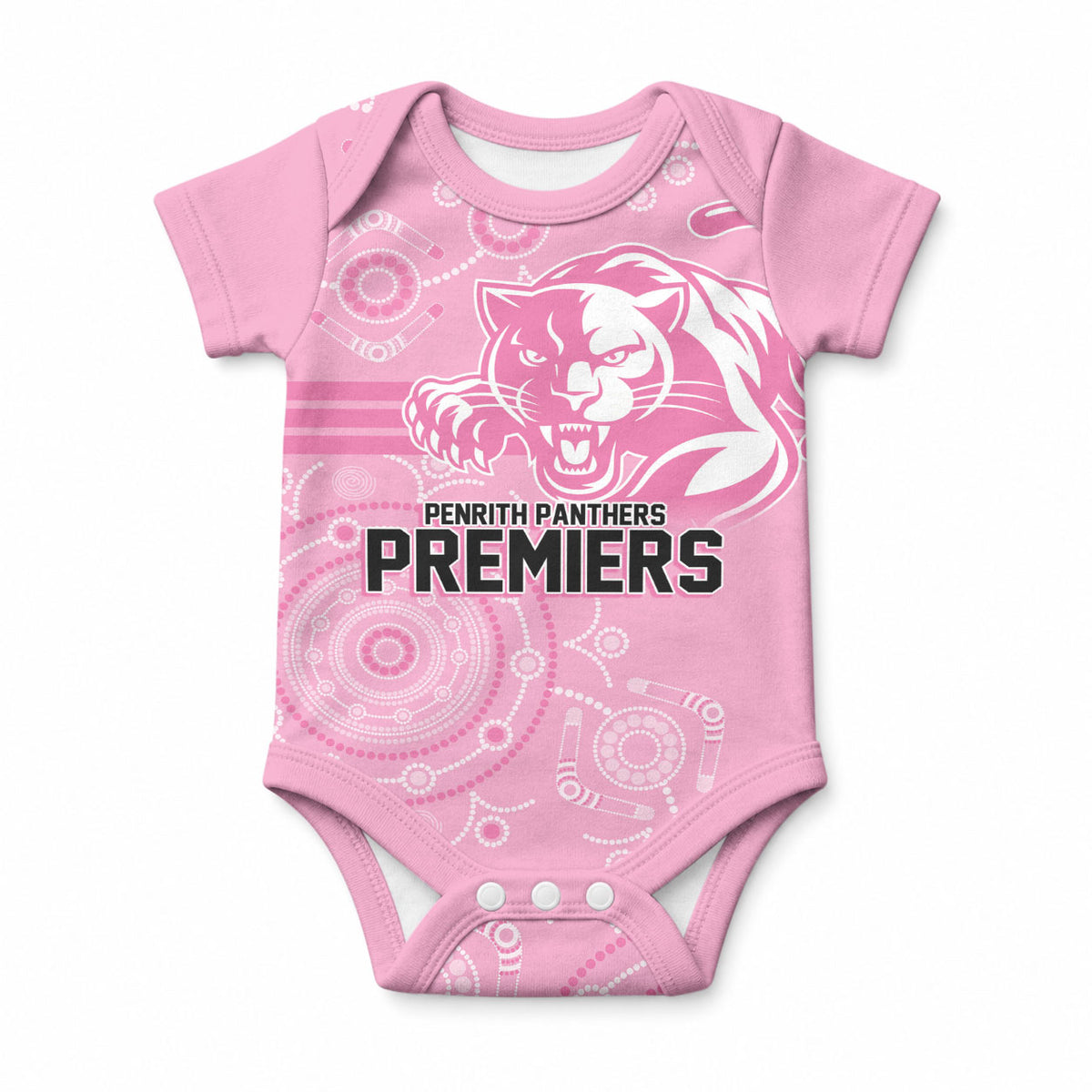 Penrith Premiers 2026 Baby Onesie Panthers Seven-Time Premiership Pink