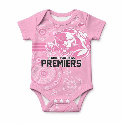 Penrith Premiers 2026 Baby Onesie Panthers Seven-Time Premiership Pink