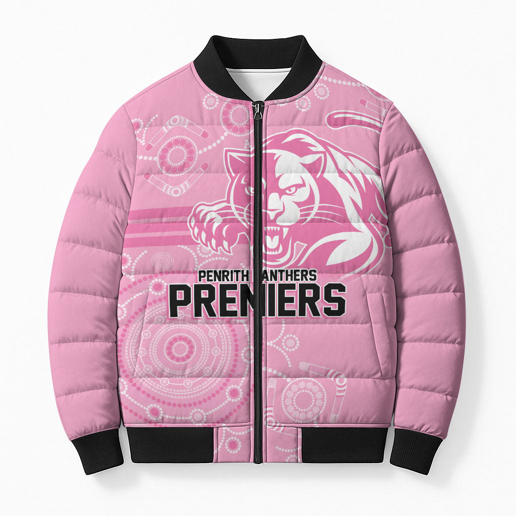 Penrith Premiers 2026 Bomber Puffer Jacket Panthers Seven-Time Premiership Pink