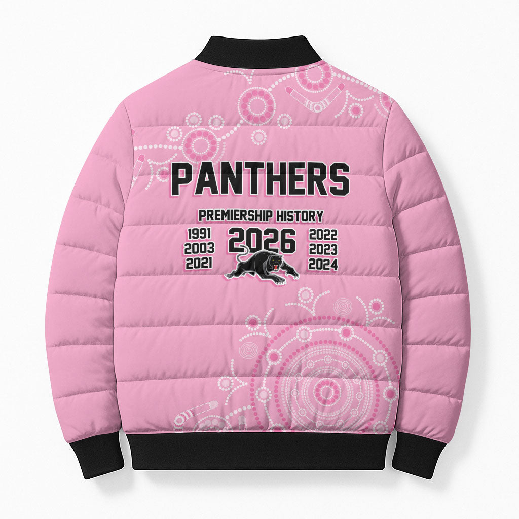 Penrith Premiers 2026 Bomber Puffer Jacket Panthers Seven-Time Premiership Pink
