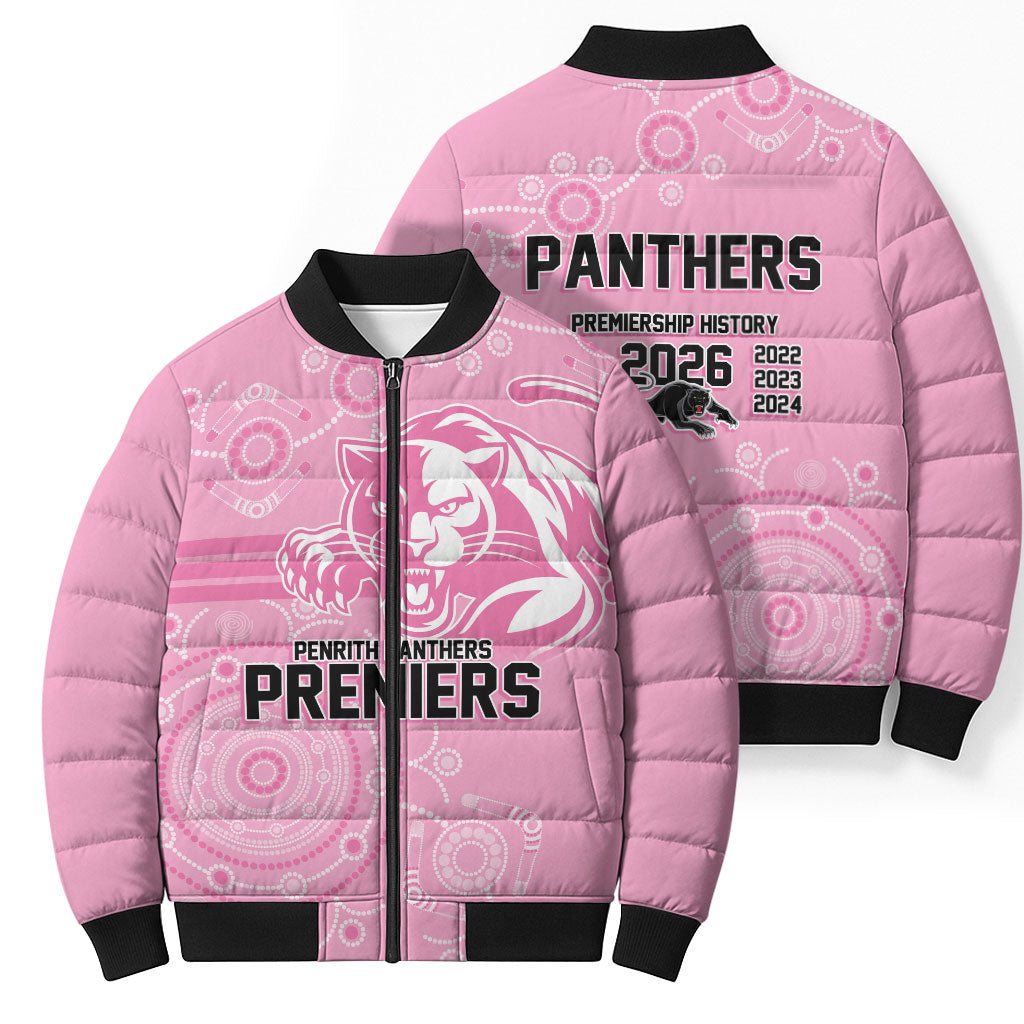 Penrith Premiers 2026 Bomber Puffer Jacket Panthers Seven-Time Premiership Pink