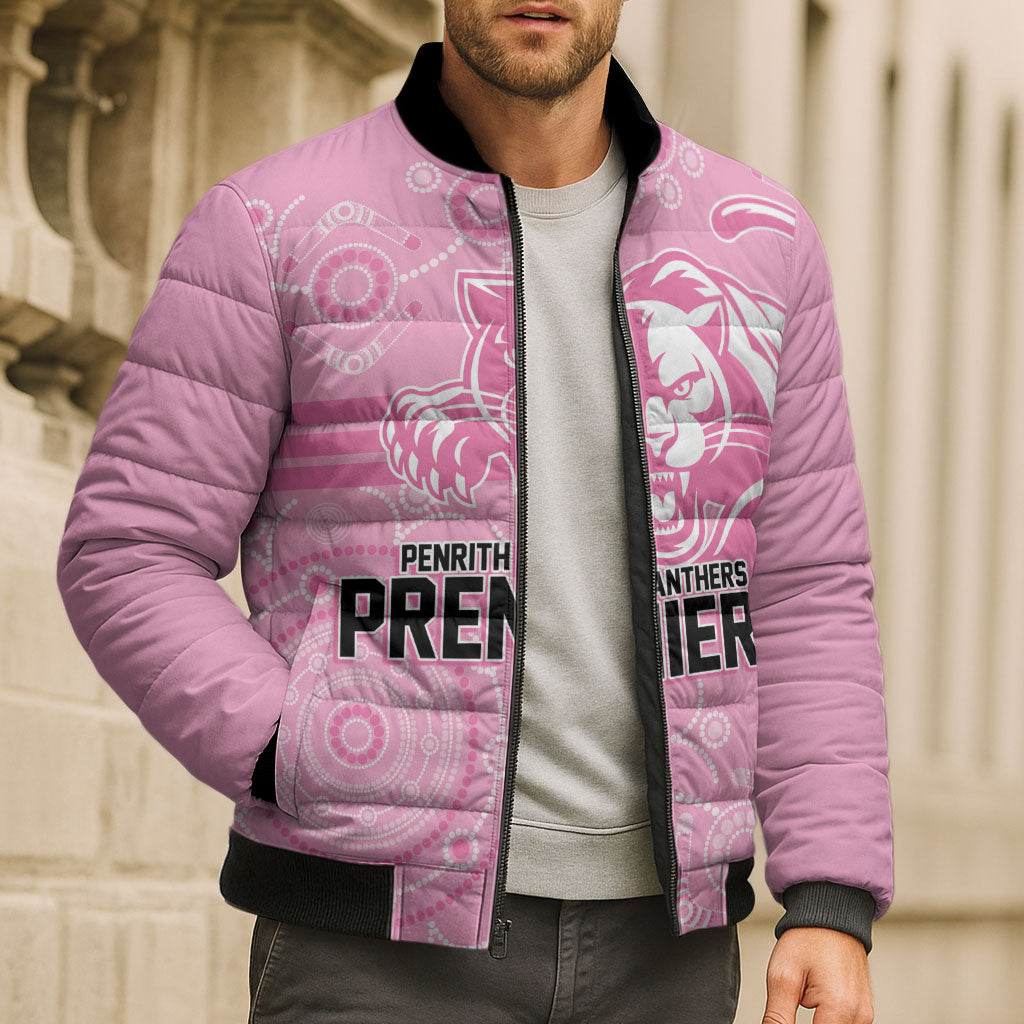 Penrith Premiers 2026 Bomber Puffer Jacket Panthers Seven-Time Premiership Pink