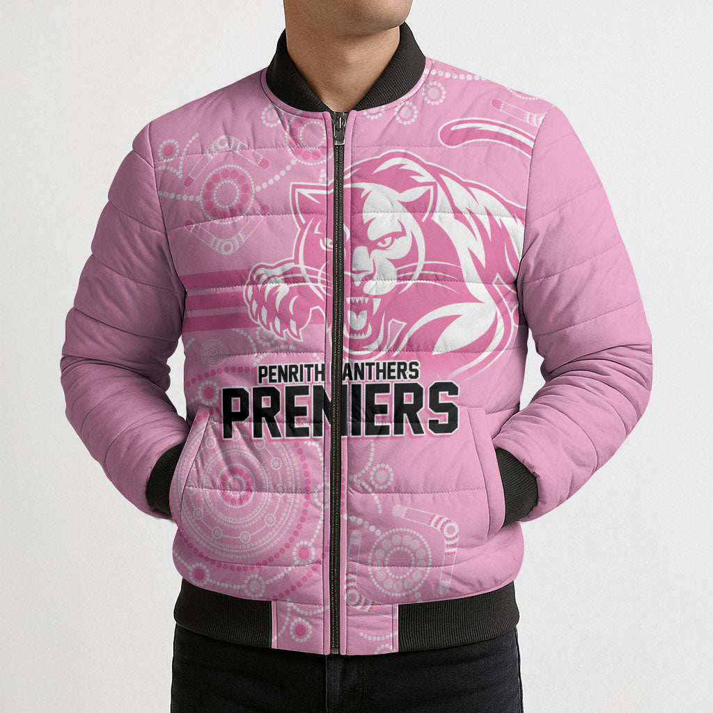 Penrith Premiers 2026 Bomber Puffer Jacket Panthers Seven-Time Premiership Pink