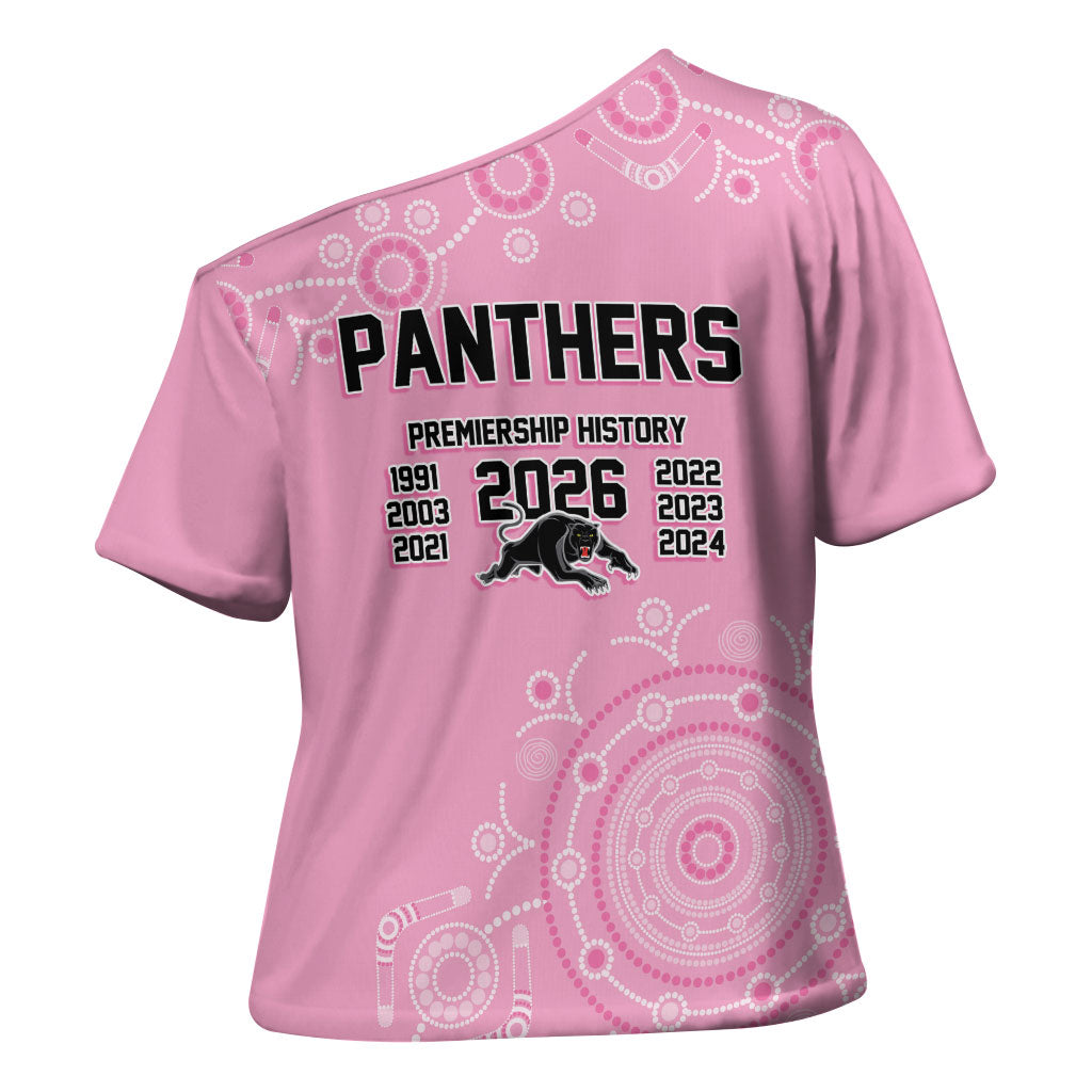Penrith Premiers 2026 Cross Shoulder Shirt Panthers Seven-Time Premiership Pink