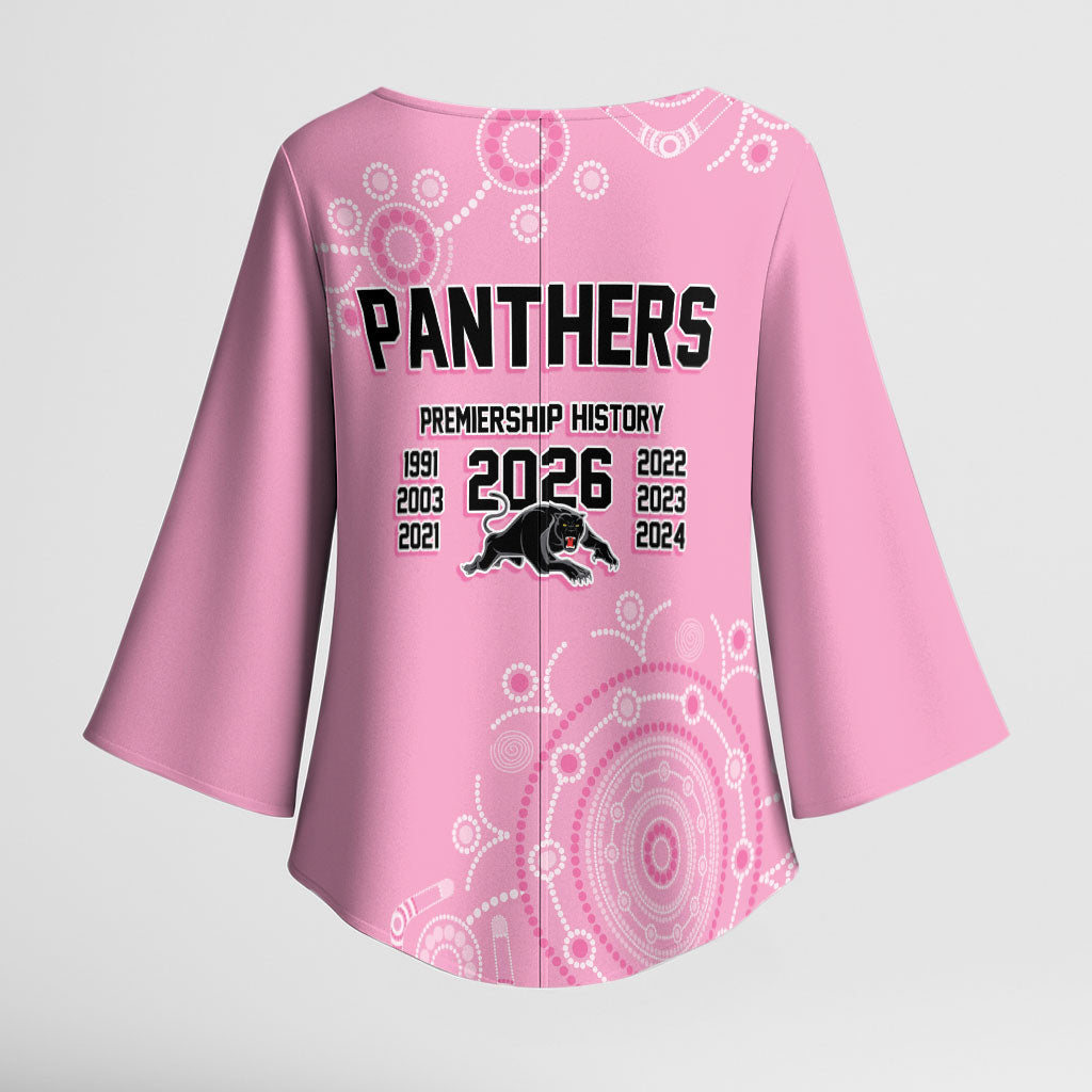 Penrith Premiers 2026 Kimono Sleeve Blouse Panthers Seven-Time Premiership Pink
