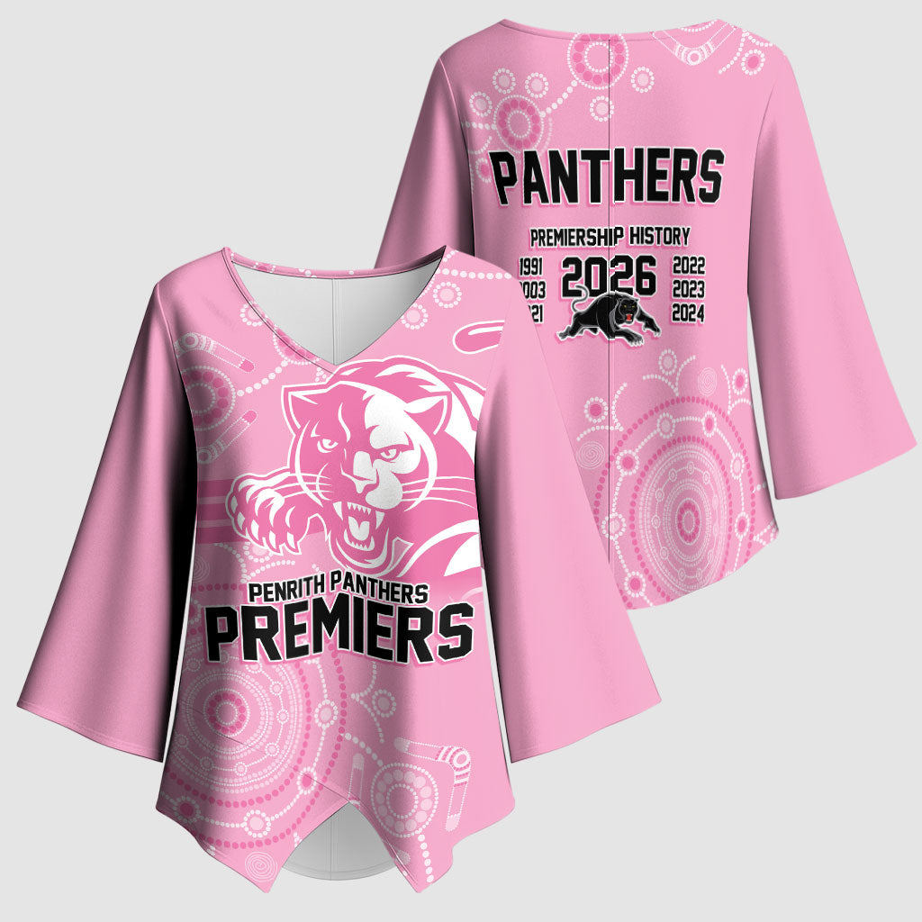 Penrith Premiers 2026 Kimono Sleeve Blouse Panthers Seven-Time Premiership Pink