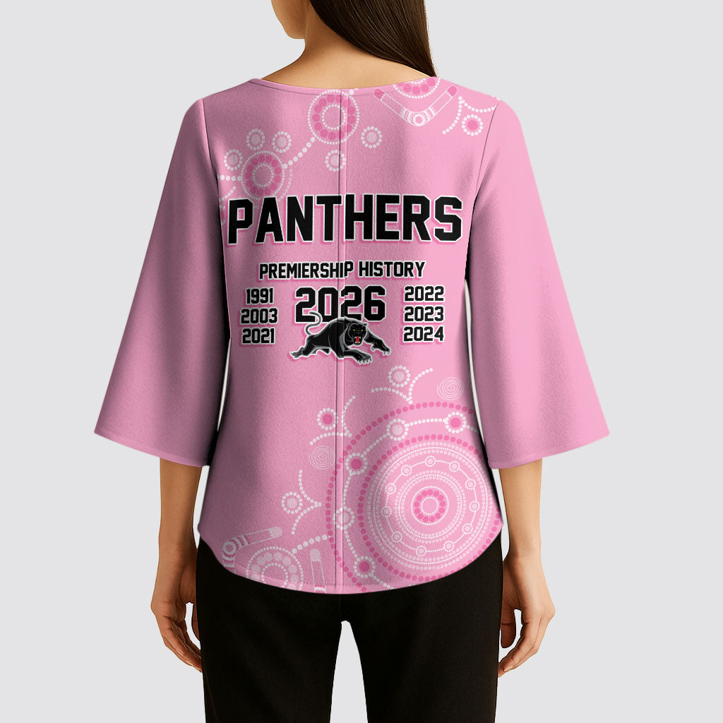 Penrith Premiers 2026 Kimono Sleeve Blouse Panthers Seven-Time Premiership Pink