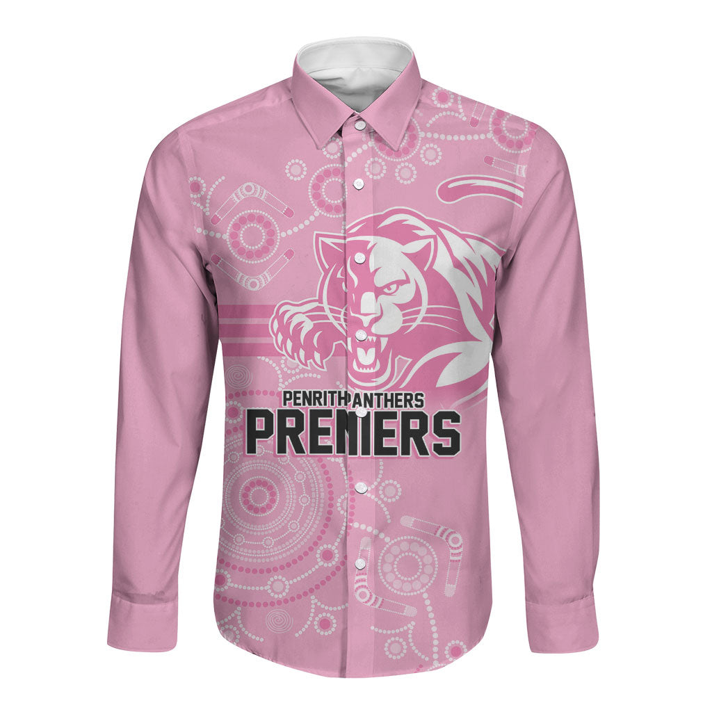 Penrith Premiers 2026 Long Sleeve Button Shirt Panthers Seven-Time Premiership Pink