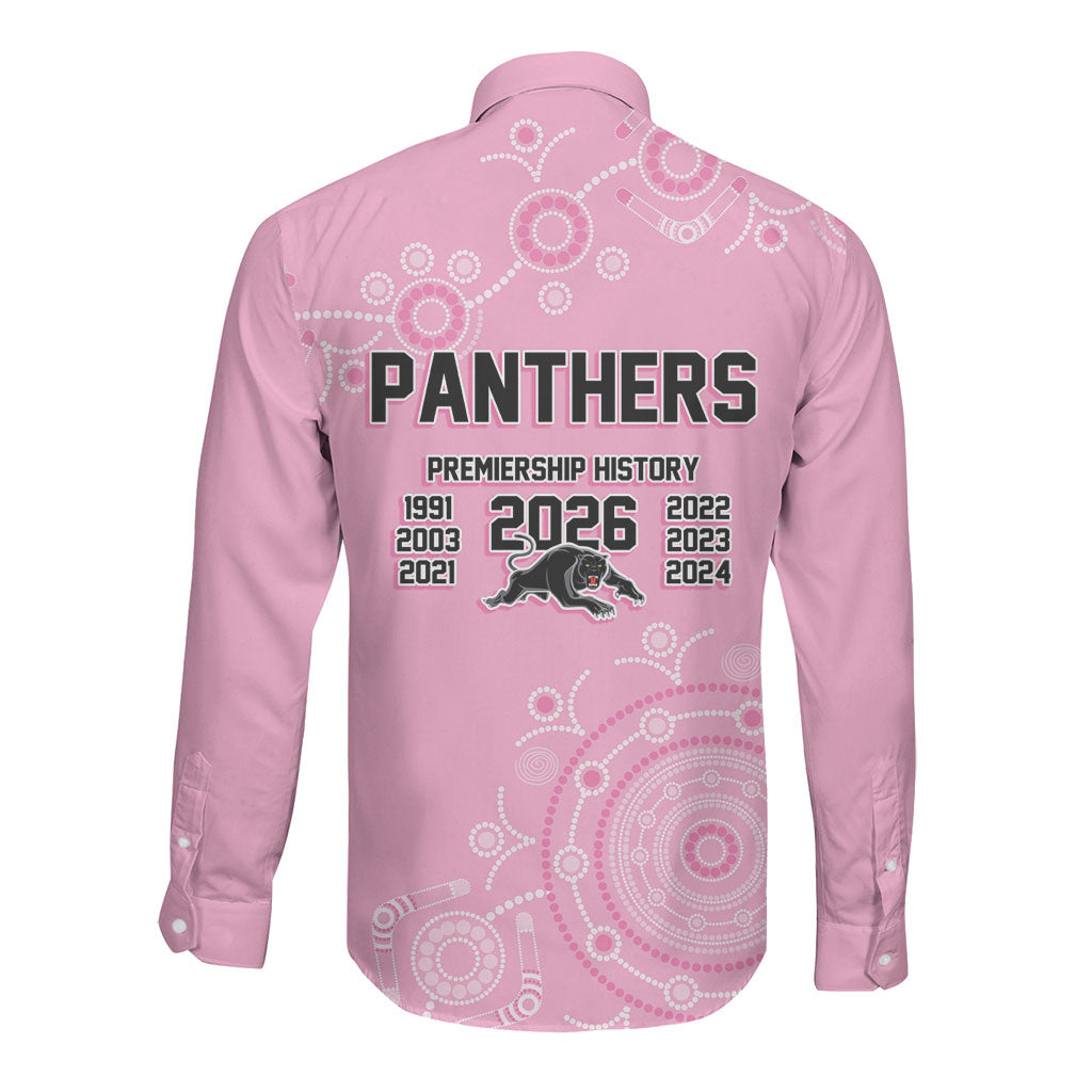 Penrith Premiers 2026 Long Sleeve Button Shirt Panthers Seven-Time Premiership Pink
