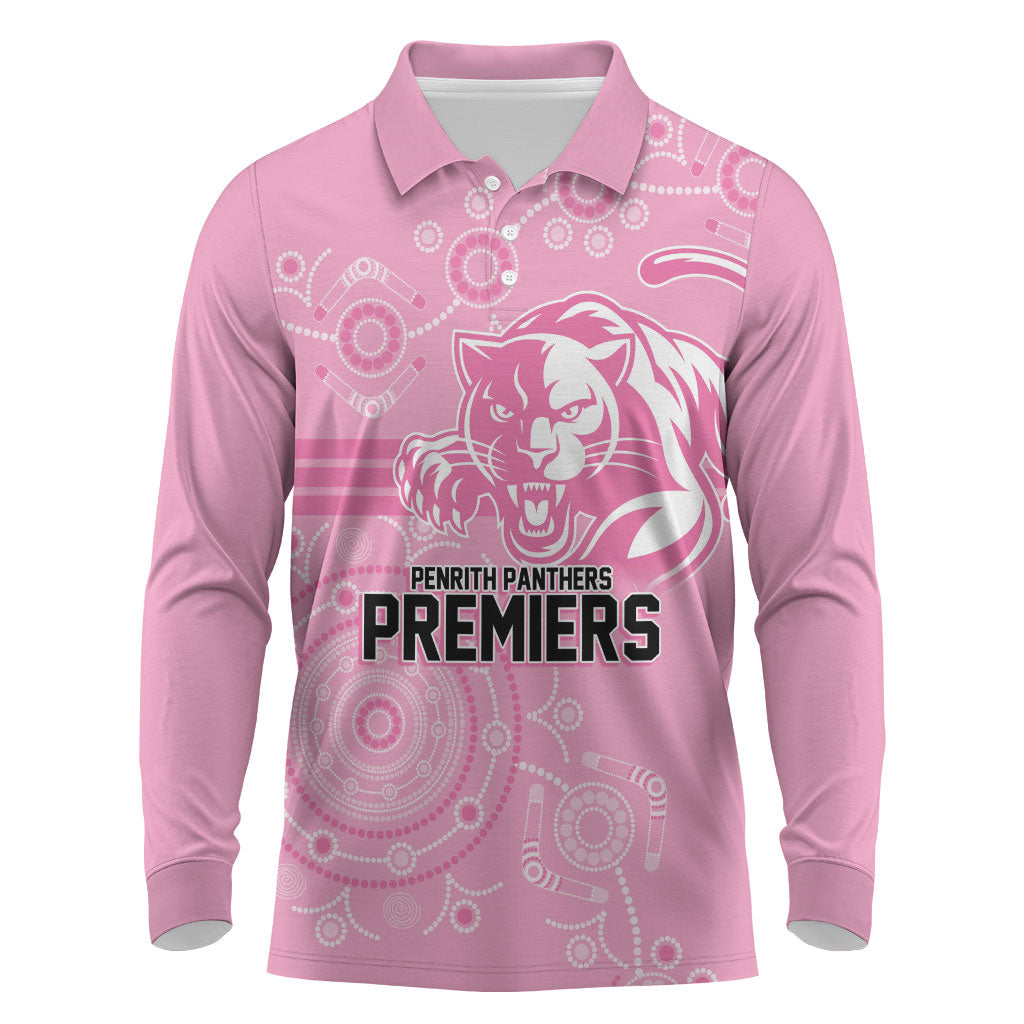 Penrith Premiers 2026 Long Sleeve Polo Shirt Panthers Seven-Time Premiership Pink