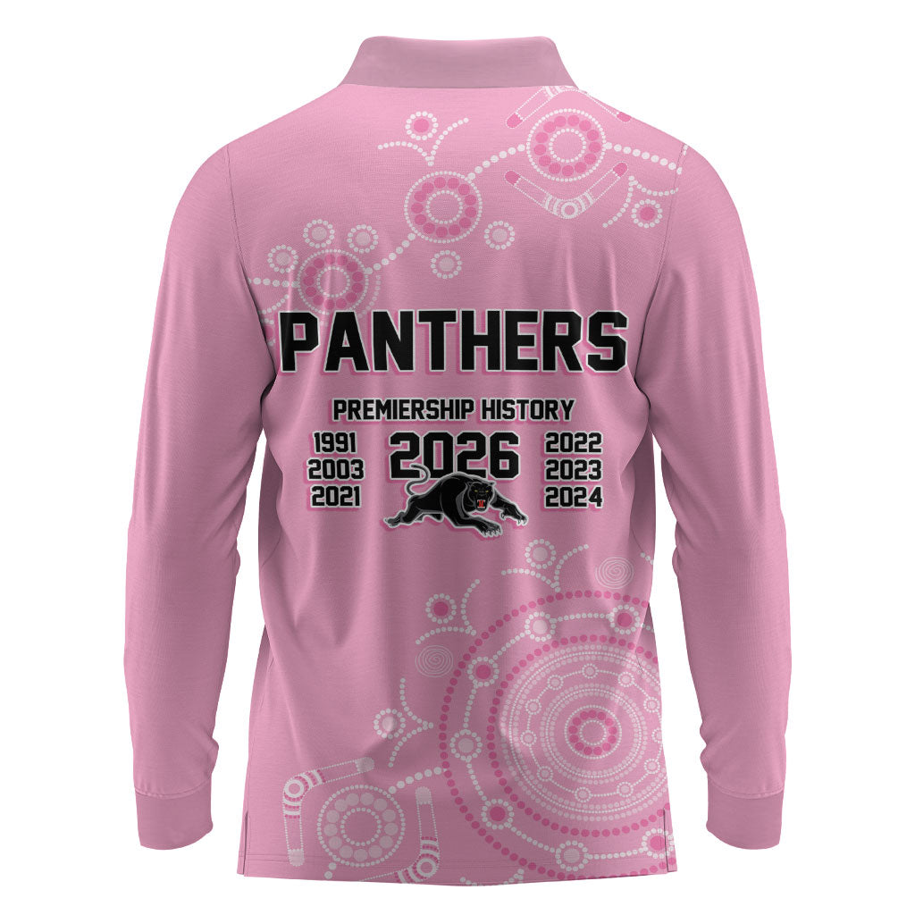 Penrith Premiers 2026 Long Sleeve Polo Shirt Panthers Seven-Time Premiership Pink