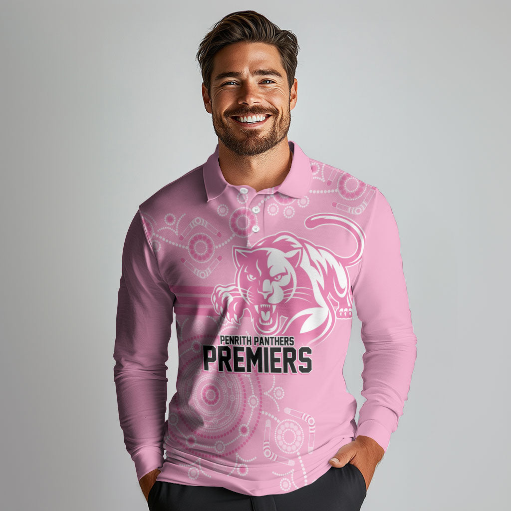 Penrith Premiers 2026 Long Sleeve Polo Shirt Panthers Seven-Time Premiership Pink