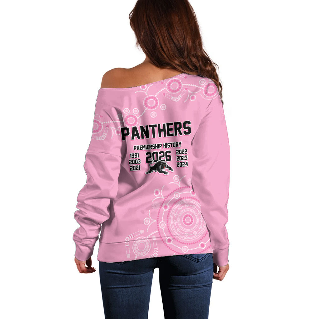 Penrith Premiers 2026 Off Shoulder Sweater Panthers Seven-Time Premiership Pink