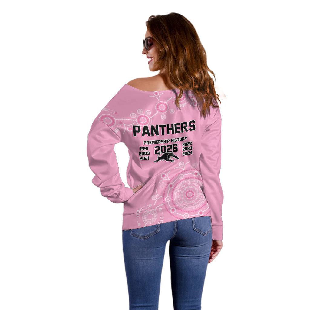 Penrith Premiers 2026 Off Shoulder Sweater Panthers Seven-Time Premiership Pink