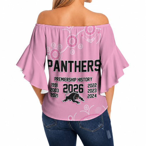 Penrith Premiers 2026 Off Shoulder Wrap Waist Top Panthers Seven-Time Premiership Pink