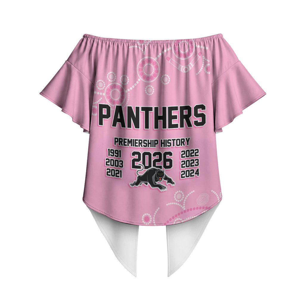 Penrith Premiers 2026 Off Shoulder Wrap Waist Top Panthers Seven-Time Premiership Pink