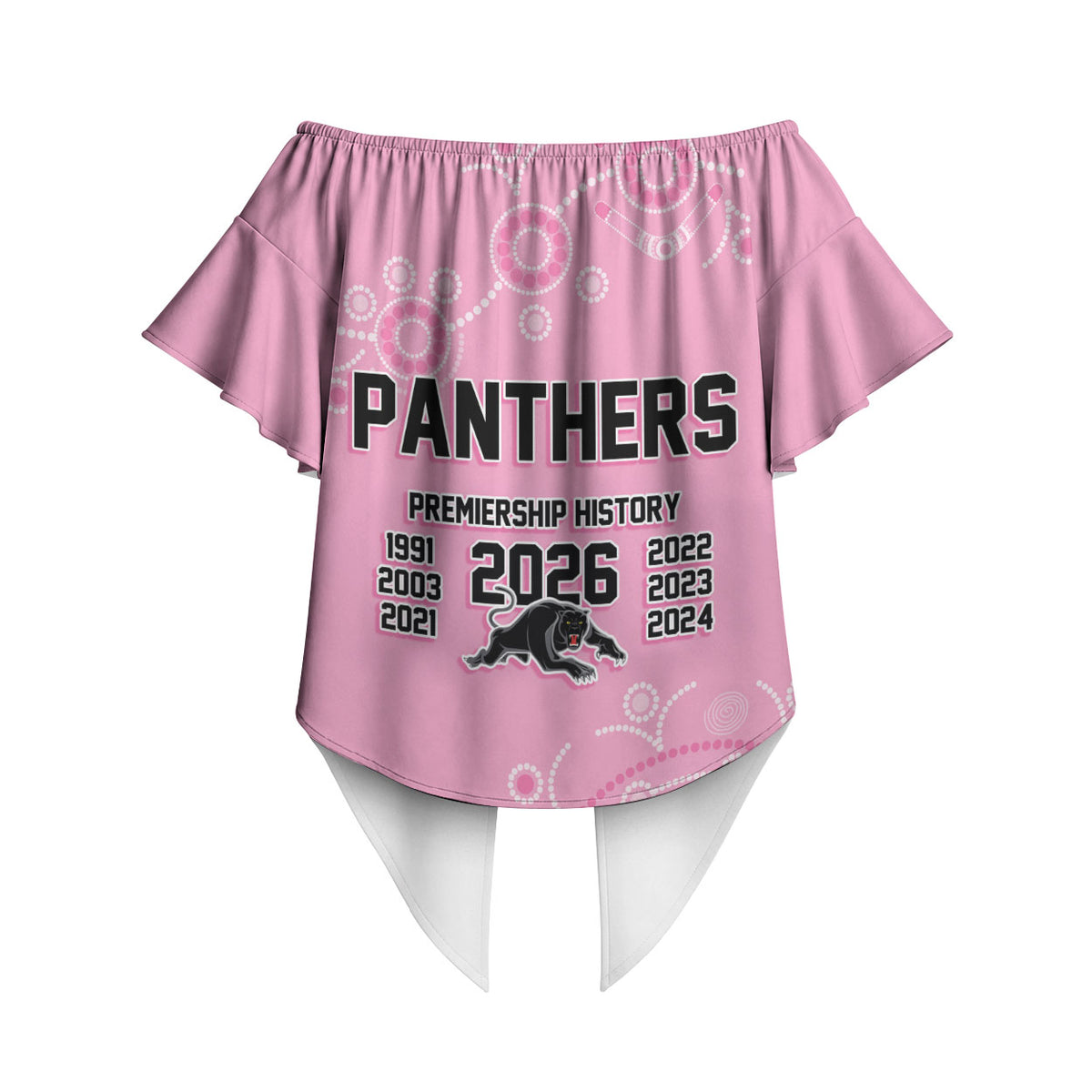 Penrith Premiers 2026 Off Shoulder Wrap Waist Top Panthers Seven-Time Premiership Pink
