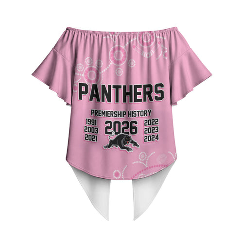 Penrith Premiers 2026 Off Shoulder Wrap Waist Top Panthers Seven-Time Premiership Pink