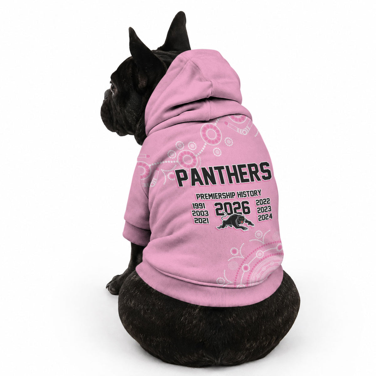 Penrith Premiers 2026 Pet Hoodie Panthers Seven-Time Premiership Pink