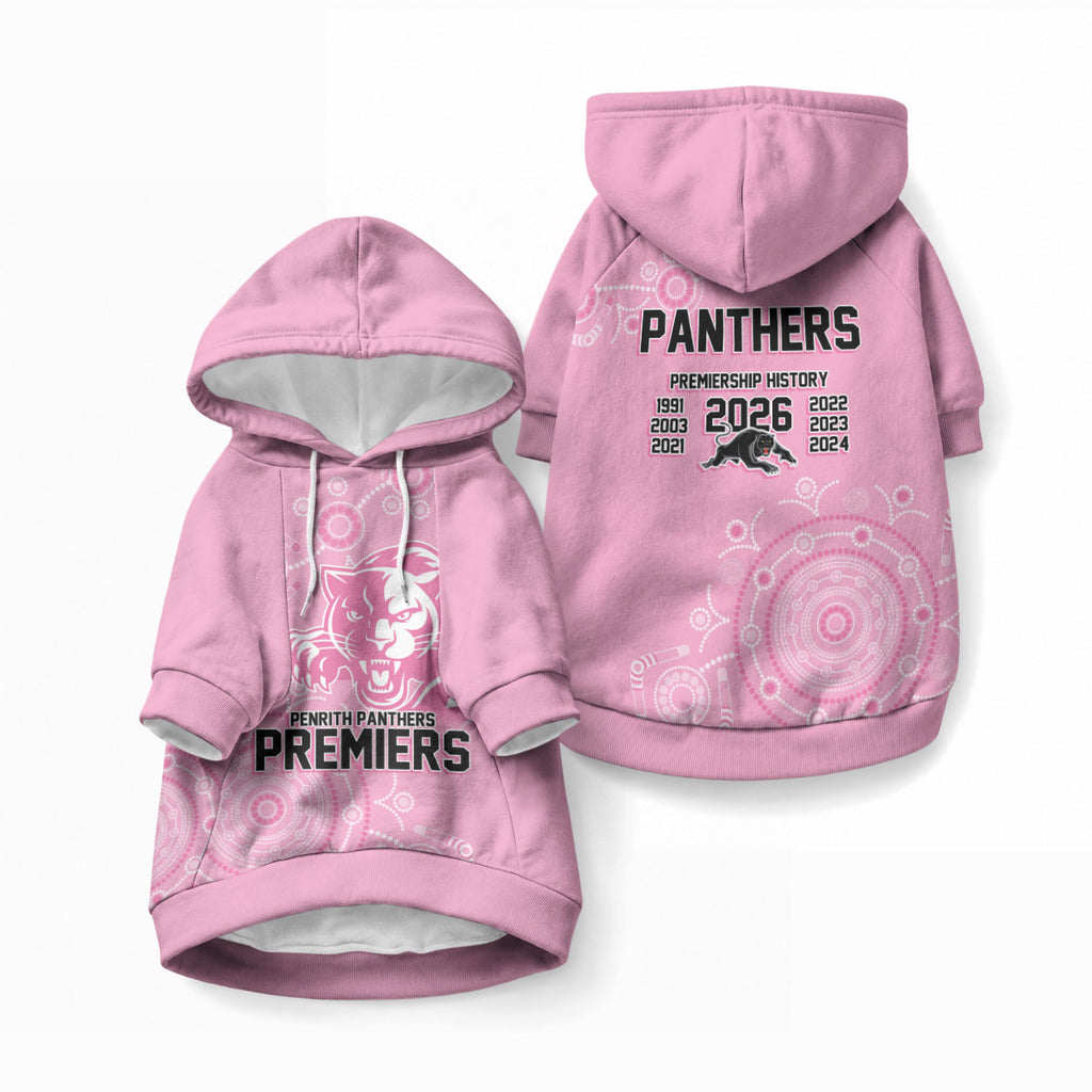 Penrith Premiers 2026 Pet Hoodie Panthers Seven-Time Premiership Pink
