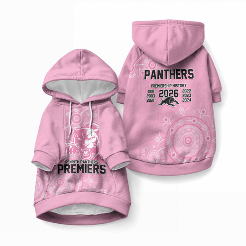 Penrith Premiers 2026 Pet Hoodie Panthers Seven-Time Premiership Pink