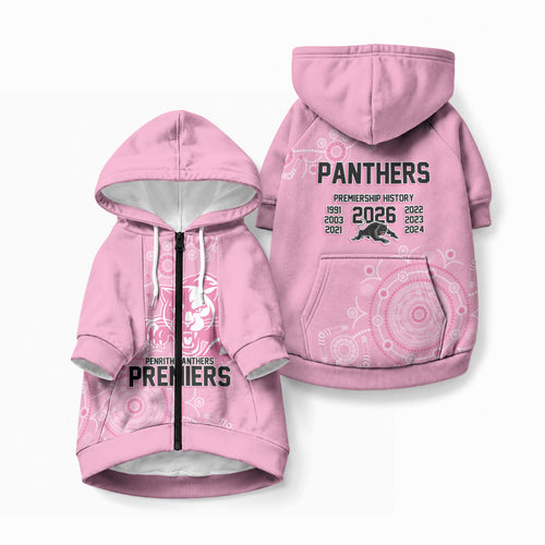 Penrith Premiers 2026 Pet Hoodie Panthers Seven-Time Premiership Pink