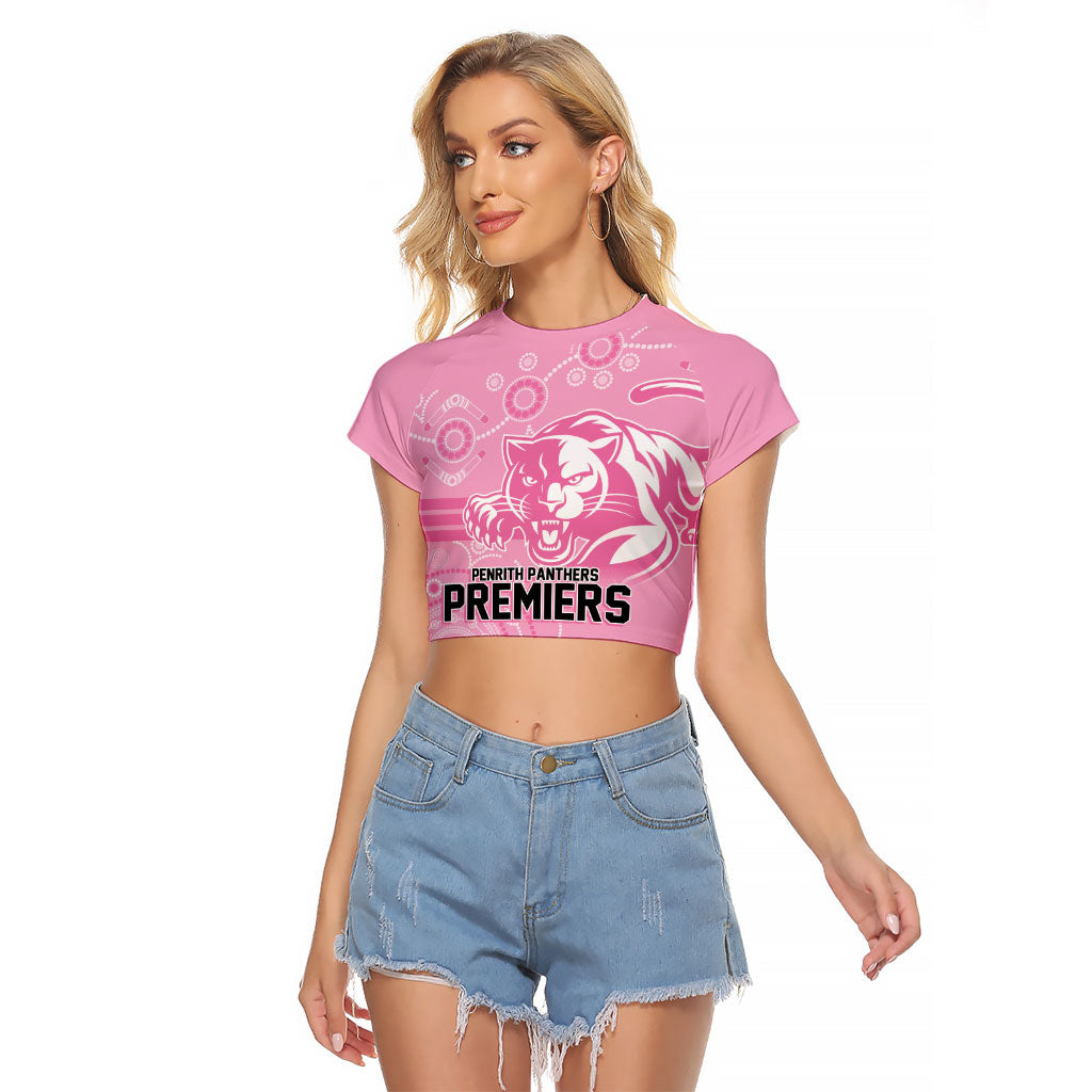 Penrith Premiers 2026 Raglan Cropped T Shirt Panthers Seven-Time Premiership Pink