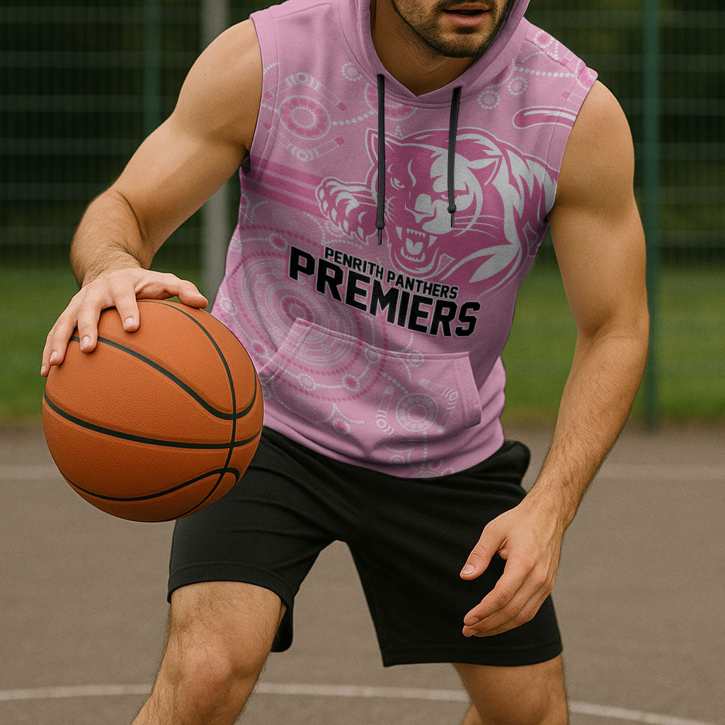 Penrith Premiers 2026 Sleeveless Hoodie Panthers Seven-Time Premiership Pink