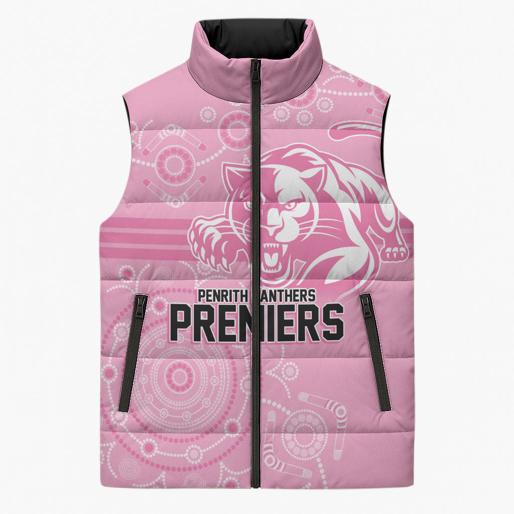 Penrith Premiers 2026 Sleeveless Puffer Jacket Panthers Seven-Time Premiership Pink