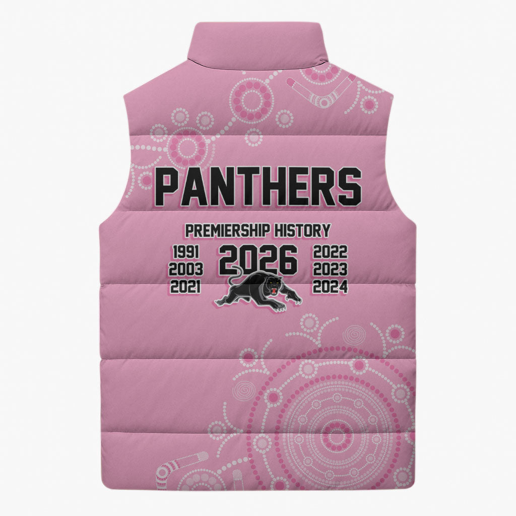 Penrith Premiers 2026 Sleeveless Puffer Jacket Panthers Seven-Time Premiership Pink