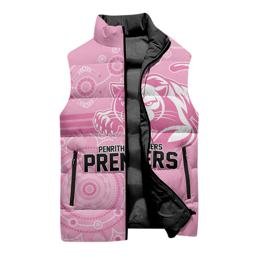 Penrith Premiers 2026 Sleeveless Puffer Jacket Panthers Seven-Time Premiership Pink