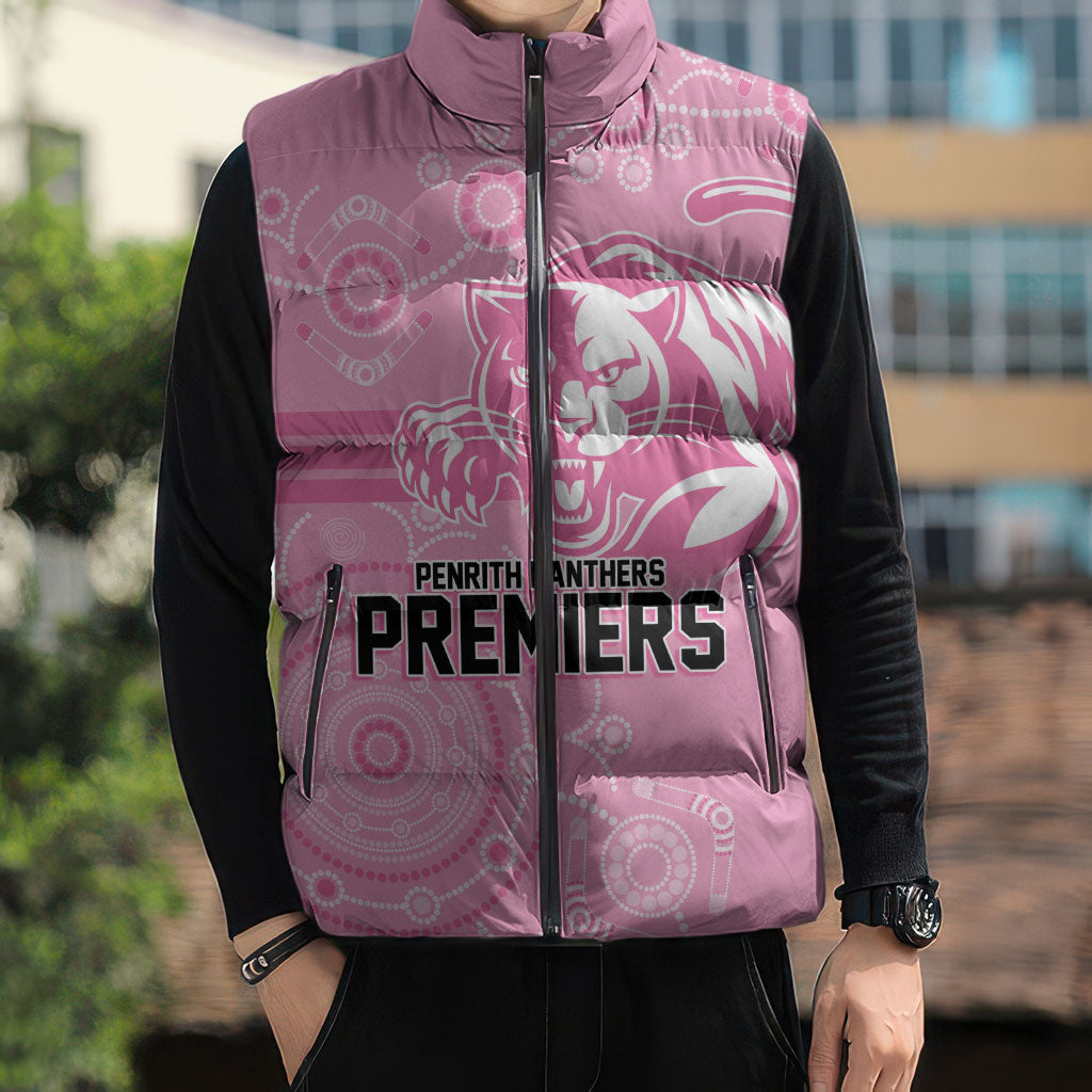 Penrith Premiers 2026 Sleeveless Puffer Jacket Panthers Seven-Time Premiership Pink