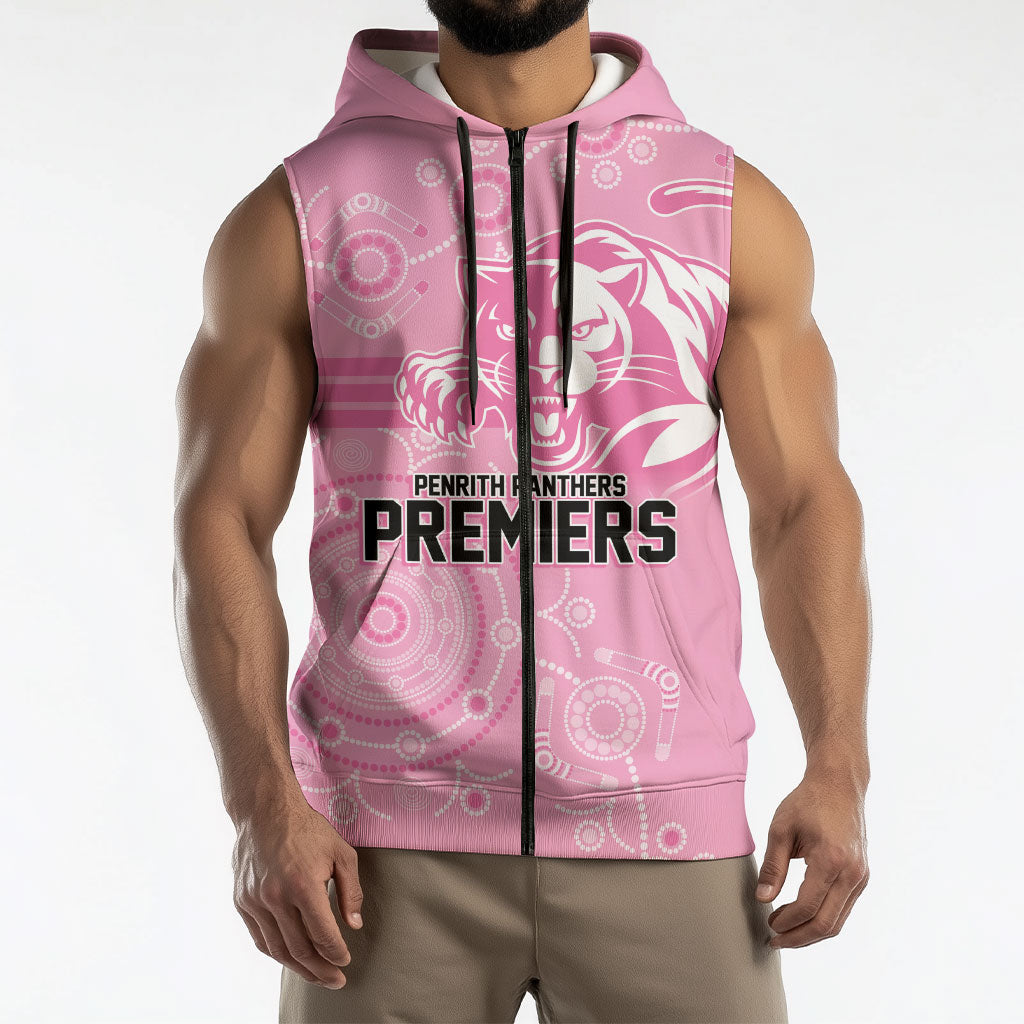 Penrith Premiers 2026 Sleeveless Zip Hoodie Panthers Seven-Time Premiership Pink