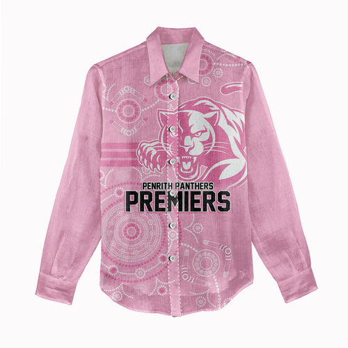 Penrith Premiers 2026 Women Casual Shirt Panthers Seven-Time Premiership Pink