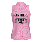Penrith Premiers 2026 Women Sleeveless Polo Shirt Panthers Seven-Time Premiership Pink