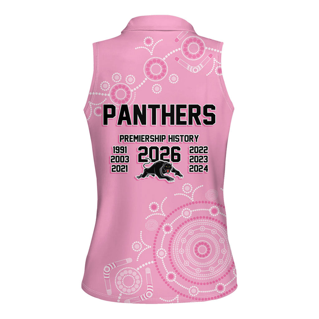 Penrith Premiers 2026 Women Sleeveless Polo Shirt Panthers Seven-Time Premiership Pink
