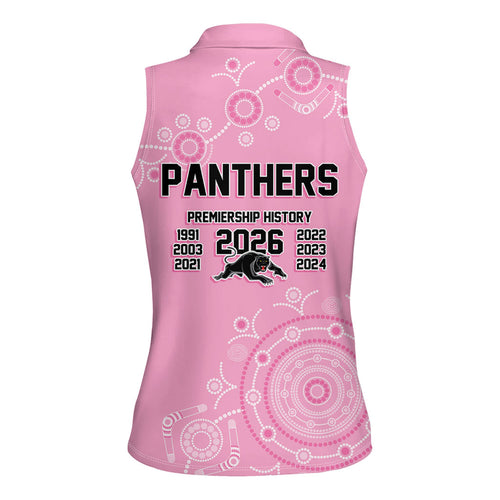Penrith Premiers 2026 Women Sleeveless Polo Shirt Panthers Seven-Time Premiership Pink