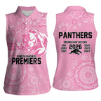 Penrith Premiers 2026 Women Sleeveless Polo Shirt Panthers Seven-Time Premiership Pink