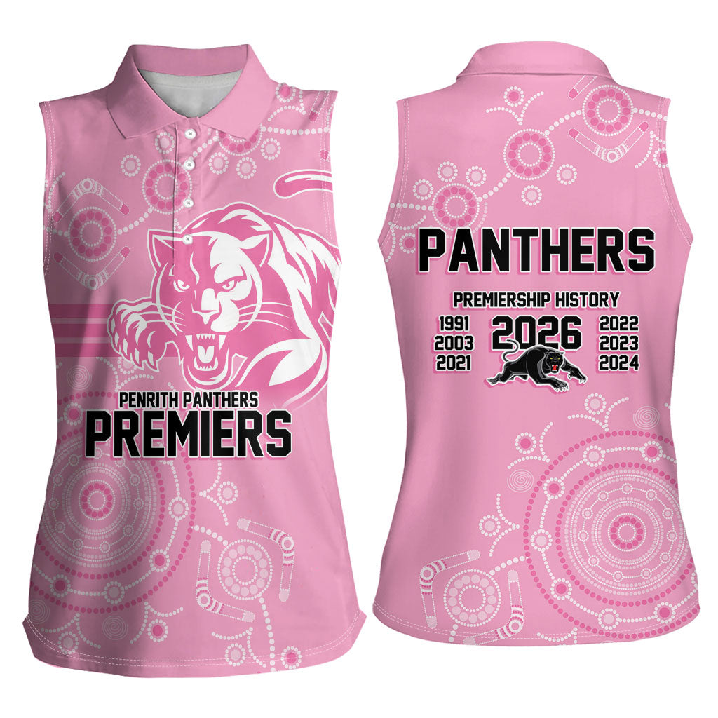 Penrith Premiers 2026 Women Sleeveless Polo Shirt Panthers Seven-Time Premiership Pink