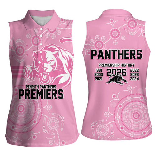Penrith Premiers 2026 Women Sleeveless Polo Shirt Panthers Seven-Time Premiership Pink