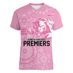 Penrith Premiers 2026 Women V-Neck T-Shirt Panthers Seven-Time Premiership Pink