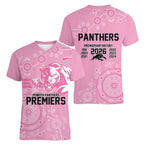 Penrith Premiers 2026 Women V-Neck T-Shirt Panthers Seven-Time Premiership Pink